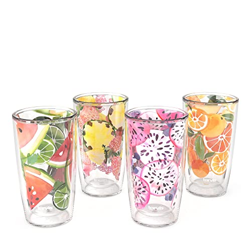 Tervis Yao Cheng Chilled Fruit Made in USA Double Walled Insulated Tumbler Travel Cup Keeps Drinks Cold & Hot, 16oz - 4pk, Assorted