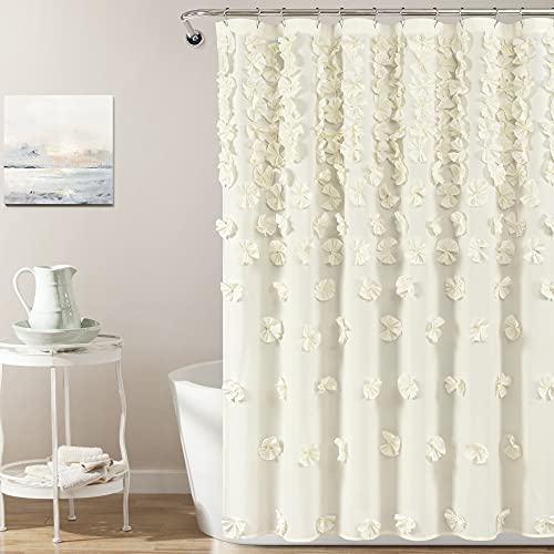 Lush Decor Riley Shower Curtain, 72" W x 72" L", Ivory - Bathroom Curtain - Coquette Decor - Bow Shower Curtains - Cottage Core - Fabric Shower Curtains by Lush Decor - Used condition - US$21.12