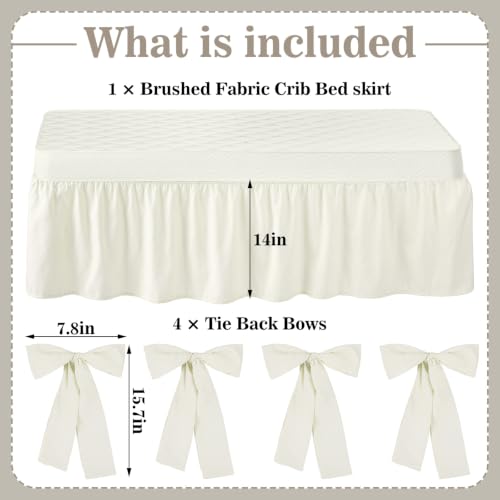 Image of Smoothnovelty Beige Crib Bed Skirts with 4 Large Cot Bow 28 inch x 52 inch,14 inch Drop