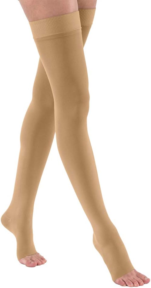 BSN Medical 115565 Jobst Opaque Thigh High with Silicone Dot Top Band Compression Stocking, 30-40 mmHg, Open Toe, Medium, Classic Black