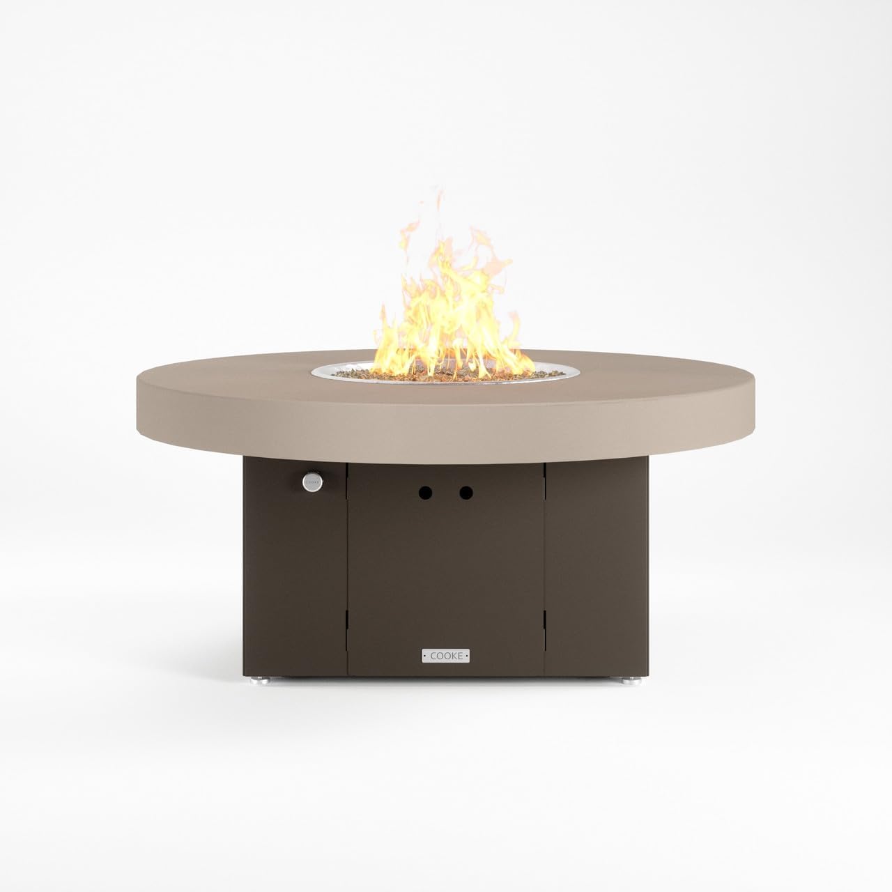 COOKE Santa Barbara 48" Round Fire Pit Table – 21" Tall, Aluminum Top, Bronze Base, 60K BTU Gas, Propane/Natural Gas Compatible, with Windscreen (Beige Powder Coated Aluminum, Natural Gas)