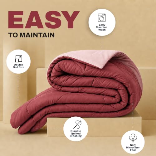 Image of DECORUM Reversible Comforter Double Bed 250 GSM | Rosewood Pink & Blush Pink | Ultra Soft Microfiber Quilt | Lightweight All Season Comforter | (228 X 223 CM)