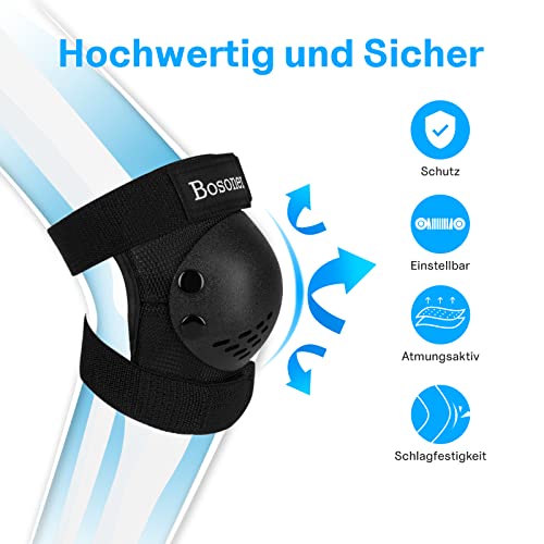 BOSONER Knieschoner Kinder Schoner Inliner Protektoren 6er Set Schützer Inliner Inline Skates Knie Und Ellenbogenschützer Schutzausrüstung Knieschützer Skateboard (Schwarz, M (6-15Jahre))