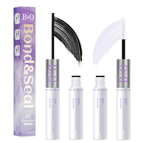 B&Q Lash Bond and Seal: Waterproof Latex-Free Lash Glue & Adhesive with Precision Brush, Clear Quick Dry Formula for Sensitive Eyes, Strong Long Lasting Hold for DIY Fluffy Cluster Lashes Extensions