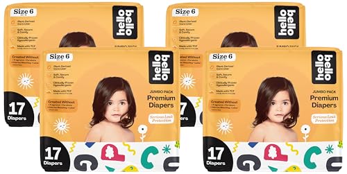 Image of Hello Bello Premium Baby Diapers Size 6 I 17 Count of Disposable, Extra-Absorbent, Hypoallergenic Baby Diapers with Snug and Comfort Fit I Alphabet Soup (Pack of 4)