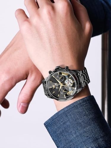 Image of OLEVS Men Automatic Watch Diamond Skeleton Mechanical Luxury Self Winding Moon Phase Calendar Waterproof Wrist Watch for Men