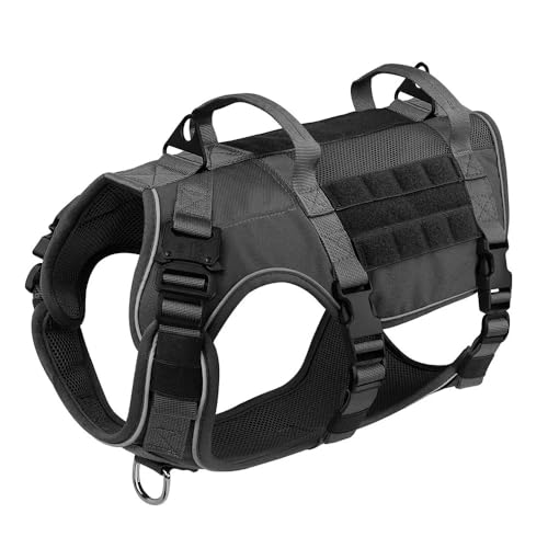 大型犬のトレーニング用ハイキングキャンプのための屋外反射的な軍事戦術犬ハーネスベストラブラドールフランスのブルドッグドイツのシェパードのための通気性ハーネス,黒,m