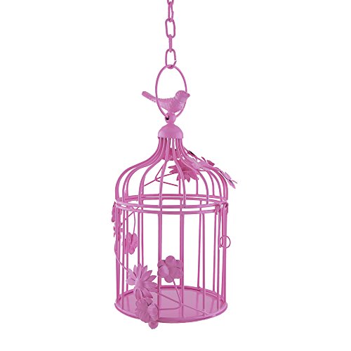 Image of Homesake Pink Hanging Cage Tealight Candle Holder with Floral Vine & Hanging Chain, Decorative Metal Lantern for Diwali Decoration, Home Decor, Balcony, Living Room, Return Gifts for Pooja