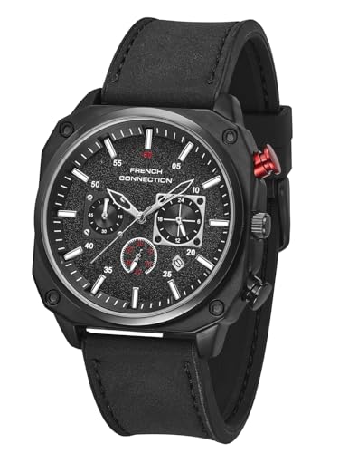 Image of French Connection Chronexis Black Dial Chronograph Watch for Men - FCB19BBL