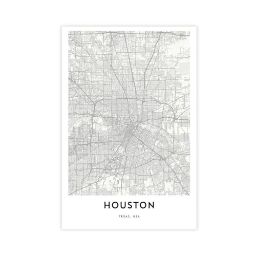 SWDXA Houston Map Space City Texas Decor, USA Street Work Canvas Poster Wall Art Prints Room Aesthetic Murals Bedroom And Living Decorations 16" L X 24" W