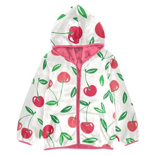 OTVEE Red Cherry Fruits Kids Hoodie Jacket Fall Spring Full Zip Warm Outwear Coat