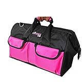 LipStick Tools 18-Inch Multi-Purpose Zip-Top Pink Storage Wide Mouth Tool Bag Organizer. Great for Home Improvement/Contractors Tools. Heavy Duty Storage Pockets and Shoulder Strap.