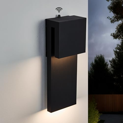 Image of Tarentlight Dusk to Dawn Outdoor Lighting Fixture Wall Mount,Modern Integrated LED 2-Light 17W, Exterior Sensor Front Porch Light,Textured Black,Anti Rust Outside Wall Lights for House,Doorway,Garage