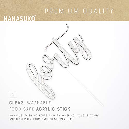Nanasuko 40Th Birthday Cake Topper - Forty - Double Sided Silver Glitter - Premium Quality Made In Usa #TOP5