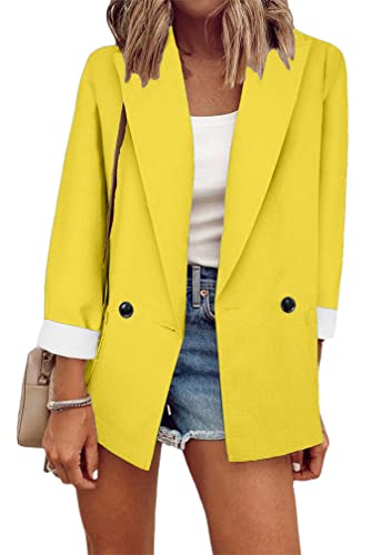 BOFETA Women's Solid Color Blazer Cardigan Casual Long Sleeve Plus Size Blazer with Pockets