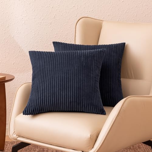 Amazon Basics Corduroy Throw Pillow Covers, 2-Pack, 16" x 16", Navy Blue - image 2
