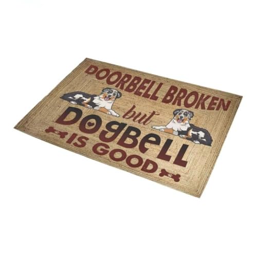 ���փ}�b�g �I�[�X�g�����A���V�F�p�[�h�̃h�A�x���͉��Ă��邪�A�h�b�O�x���͑��v 50×80cm doormat Australian Shepherd Doorbell Broken But Dogbell Is Good