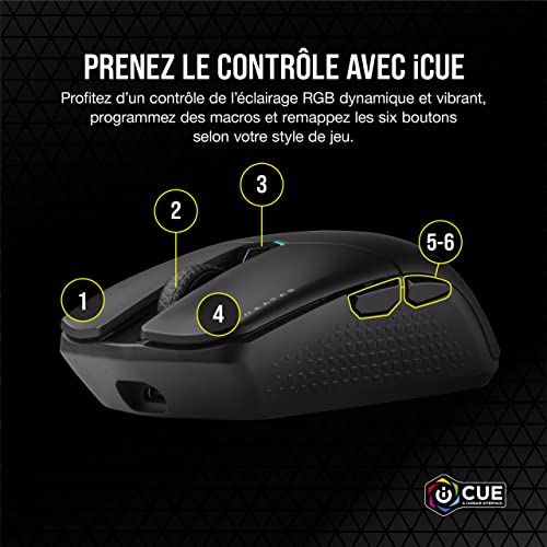 CORSAIR KATAR Elite Wireless Souris de Jeu FPS Ultra-Légère - 26 000 DPI - Forme Symétrique - Batterie Jusqu'à 110 Heures - Compatible iCUE - PC, PS5, PS4, Xbox - Noir – Image 5