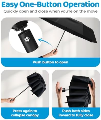 Rain-Mate Windproof Compact Umbrellas for Rain - Strong Reinforced Fiberglass Rib Design & Auto Open & Close - Portable Folding Travel Umbrella - Lightweight & Packable for Women & Men, Easy Collapse - 3