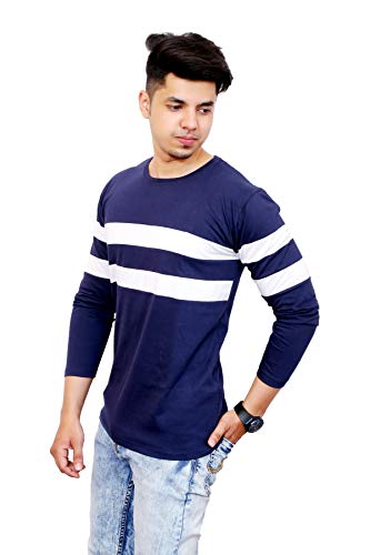 Image of Men's Cotton Full Sleeves Round Neck Casual T-Shirt (Blue)
