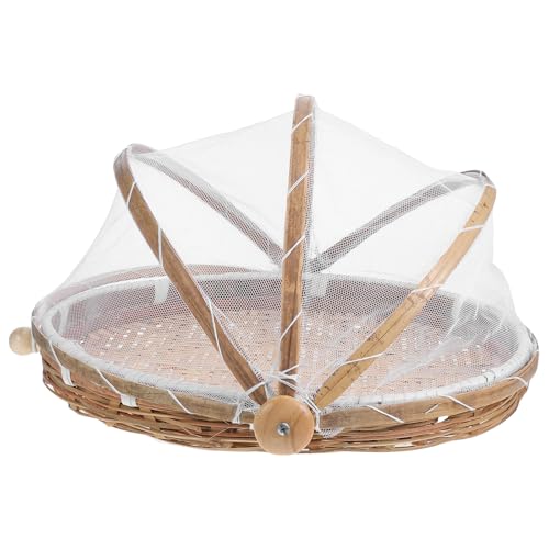 BIUDECO Cesta de Bambú Tejida a Mano Tapa de Malla, Gran Capacidad, Resistente y Elegante para Uso Hogar, Adecuado para Almacenar y Proteger Alimentos