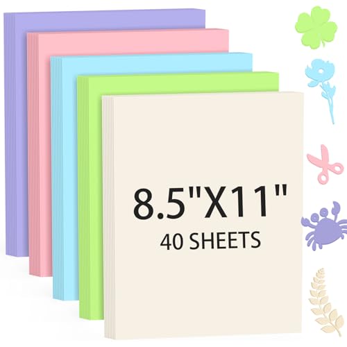 40 Sheets Colored Cardstock Colorful Card Stock Paper Color Cardstock Paper 8.5 x 11 Thick Card Stock Printer Papers for Inkjet Printing Office School Home DIY Crafts Decors Christmas Card Making