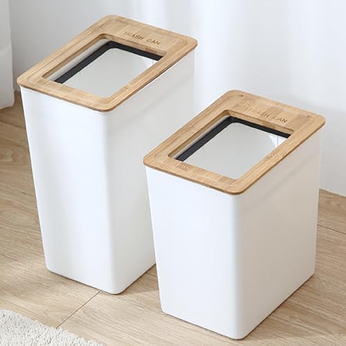 ゴミ箱 スリム 2点セット 7L+9L コンパクト 角型 ごみ箱 竹カバー付き リビングルーム、トイレ、寝室、洗面所用