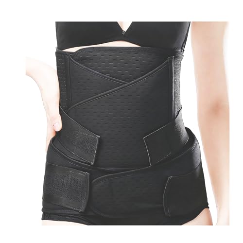 TiRain Postpartum Belly Support Recovery Belt, 3 in 1 Postpartum Belly Wrap, Postpartum Abdominal Binder Belly/Waist/Pelvis Belt C Section Band ，Black-Perforated, Size F
