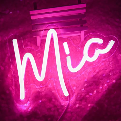 Image of Mia Name Neon Sign for Wall Decor,LED Mia Name Neon Light for Kids Bedroom,Birthday Party Decoration,Neon Sign Mia for Wall Decor,Mia Birthday Decor for Girl,Size 8.7 * 6.3 inch(JTLD014-8)