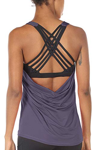 Image of icyzone Women's Open Back Workout Athletic Yoga Tank Tops with Built in Bra