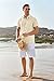 Bbalizko Mens Short Sleeve Button Up Shirts Linen Cotton Beach Tops Spread Collar Plain Summer T Shirt with Pocket Beige
