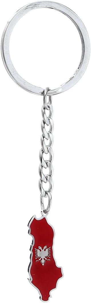 Stainless Steel Albania Eagle Map Flag Keychain Chain Albanian Jewelry