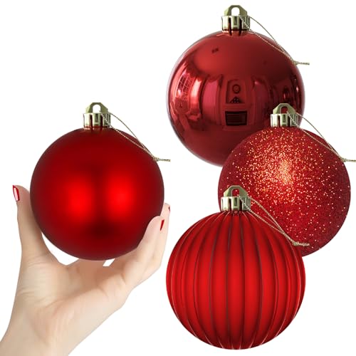 Rose Red 4.0 Large Christmas Balls - Christmas Tree Decoration Ornaments Shatterproof Hanging Balls for Birthday Halloween Holiday Wedding Decorations Set of 4pcs