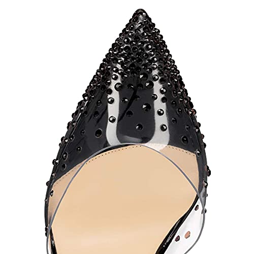 FSJ Women Pencil High Heel Spikes Studded Sandal Slip On D'Orsay Evening Pump Ankle Strap Clear Ballroom Dance Shoe Size 4-15 US4