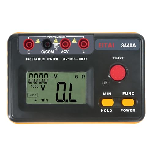 EITAI3440A Isolationsprüfer Digital Isolationsmessgerät 1000V 0 25M-10G Hersteller-Direktvertrieb Messgerät Isolationswiderstand mit 250V/500V/1000V Prüfspannung AC Spannungsmesser(0V-600V)
