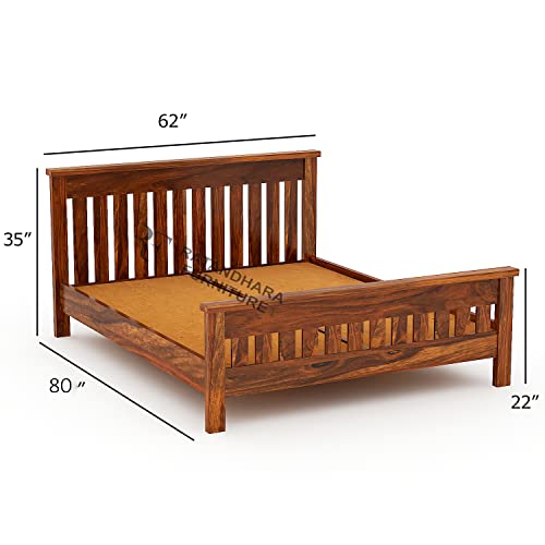 Image of Queen Size Leopard Sheesham Wood Platform Bed Without Storage (Queen Size Bed (6.5 ft x 5 ft), Honey Finish)