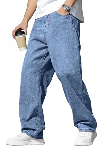 JMIERR Jeans Herren Baggy Weite Jeans Hose Herren Stretch Vintage Y2K Hip Hop Denim Hosen Loose Fit Streetwear Freizeithosen Hellblau XXL