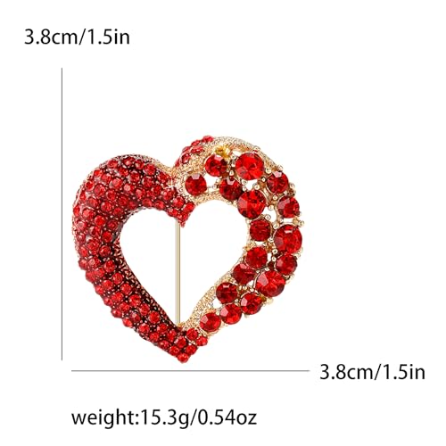 Image of Sparkly Full Rhinestone Heart Brooch Pin Hollow Double Lapel Pin Badge Red Heart Pins Mothers Day Gift Jewelry