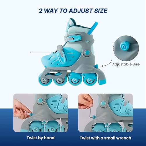 Image of Strauss Convertible (Inline /Roller) Skates | Size S adjustable 17-21.5 cm | LED Light Wheels | Skates for Boys & Girls | No tools required | Detachable Liner for Cleaning | With Brakes | EU 31-34 Size
