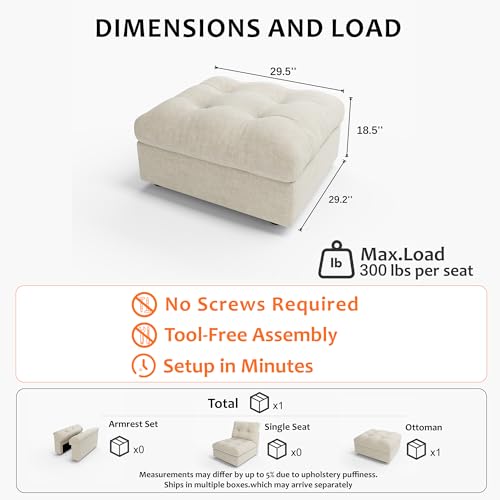 Image of Oversized Modular Sectional Sofa with Storage, Modern Deep Seat Cloud Couch for Living Room, L-Shaped Large Sectional Couch, Only Ottoman, Beige