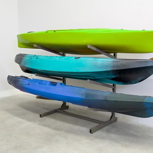 Image of Teal Triangle Adjustable Freestanding Kayak Storage Rack, Holds 3 Kayaks
