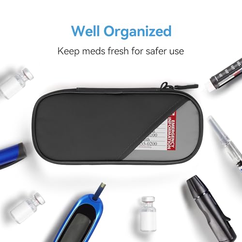 Image of Gelozid Insulin Cooler Travel Case with 2 Reusable Ice Packs, Black & Gray