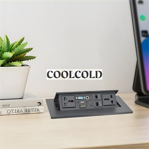 Image of COOLCOLD Hydraulic Cable Cubby, Conference Table Connectivity Solutions, Pop Up Box with Type-C, HDMI, VGA, 3.5MM Audio Port, LAN, Power Ports & USB Port (Black)