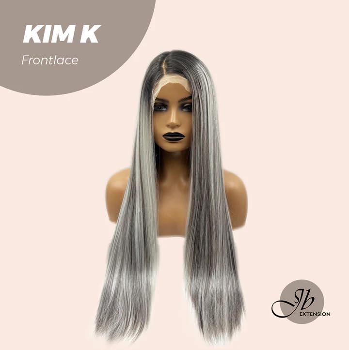 Miniatura 2 de KIM K - Peluca de encaje frontal extra larga, recta, color gris oscuro con reflejos para mujer, pelucas sintéticas naturales para uso diario