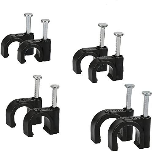 400PCS Round Black Cable Clips,Cable Clips Assortment, 6/7/8/10mm Steel Nail Wire Clips,Skirting Wire Nail Clips,Ethernet Cable Clips,Telephone Cable Clips for Organizing Electric Wires Cable Line TV