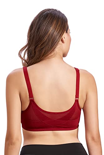 Image of MAROON 922 Women Cotton Brushed Lycra Full Coverage No Bounce, Non-Wired, Non-Padded Front Open Magic Bra with Back Support