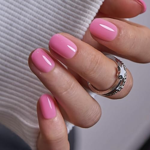 Image of CurvLife Extra Short Square Press On Nails, Pink, Rose Cloud, Soft Gel