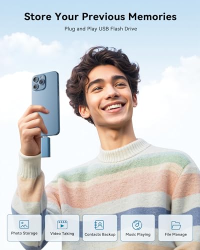 MFi Certified 512GB Flash Drive for iPhone, 3 in 1 Type-C USB Memory Stick Thumb Drive for Photos Videos, High Speed External Memory Storage Photo Stick for iPhone iPad Android PC (Sky Blue)