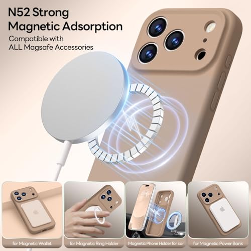 Image of LOVE 3000 Designed for iPhone 17 Pro Max Case, Premium Silicone [Compatible with Magsafe][Soft Anti-Scratch Microfiber Lining] Shockproof Protective Phone Case for Men Women 6.9 inch, Light Brown