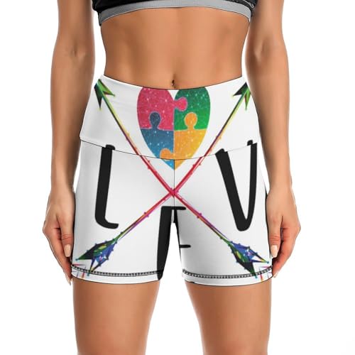 JYYAU Autistic Autism Awareness Day Month 2023 High Waist Yoga Shorts for Women Athletic Shorts Leggings Running Pants Black